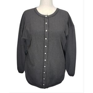 Briazzi Vintage Dark Gray Textured Snap Front Cardigan OSFM Drop Shoulder Knit
